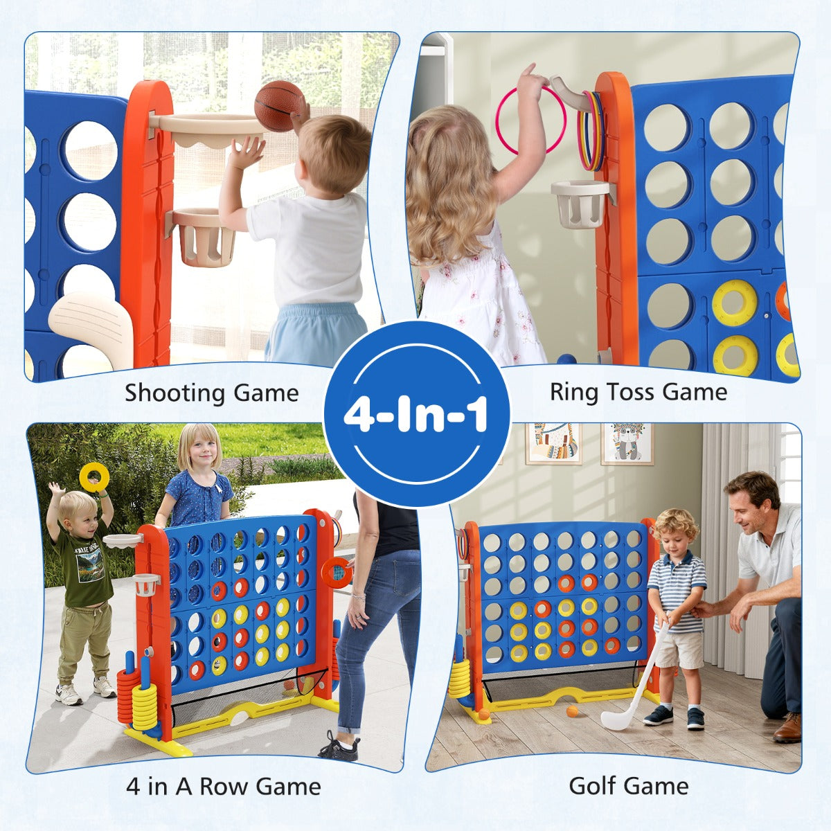 LIVSK 4-in-1 Reuzenspeelset - Hoogte Verstelbaar - Inclusief Opbergtas - Kindveilige Materialen - Blauw & Oranje