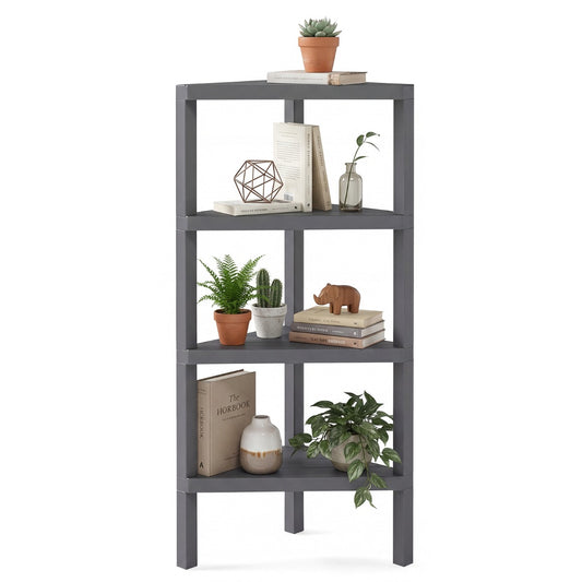 LIVSK 4-Laags Hoekrek - Ruimtebesparend Ontwerp - Hoogwaardig PP-Materiaal - Eenvoudige Montage - Zwart/Grijs/Wit