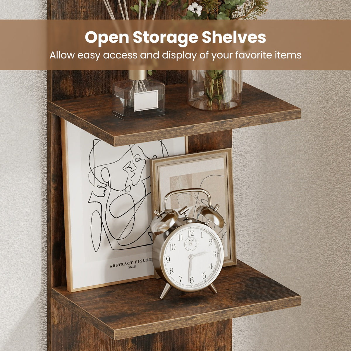 LIVSK 5-Laags Wandplank - Ruimtebesparend Ontwerp - Betrouwbare Houten Constructie - Voor Boeken en Decoraties - Rustiek Bruin/Wit