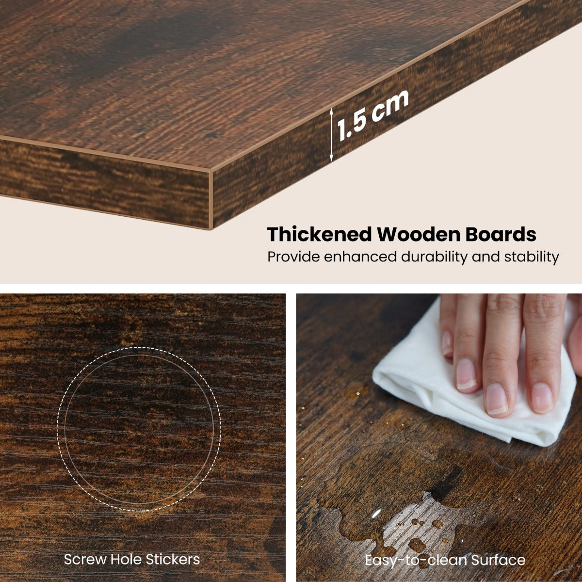 LIVSK 5-Laags Wandplank - Ruimtebesparend - Stevig Hout en Metaal - Voor Boeken en Decoratie - Rustiek Bruin/Wit