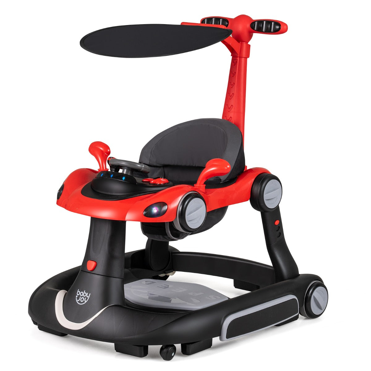 LIVSK 7-in-1 Babywalker - Verstelbare Hoogte en Snelheid - Veilig Ontwerp - Interactief Speelplatform - Zwart en Rood
