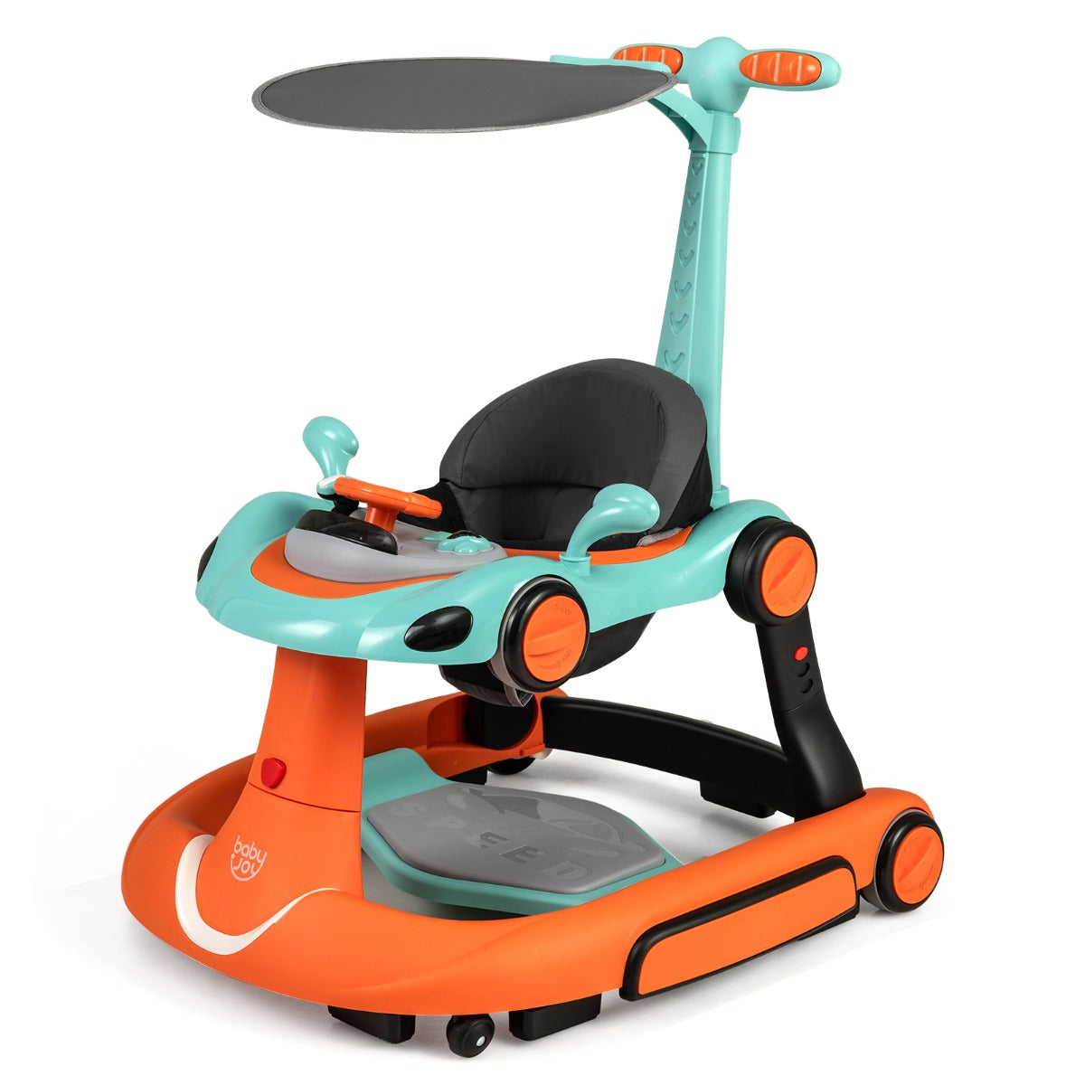 LIVSK 7-in-1 Babywalker - Verstelbare Hoogte en Snelheid - Veiligheidsfeatures - Interactief Speelplatform - Zwart+Rood