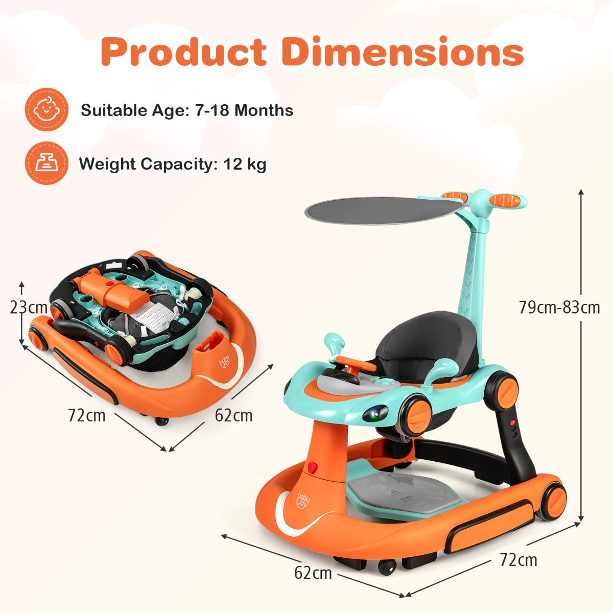 LIVSK 7-in-1 Babywalker - Verstelbare Hoogte - Veiligheidsfuncties - Interactief Speelplatform - Geschikt voor 6-18 maanden -