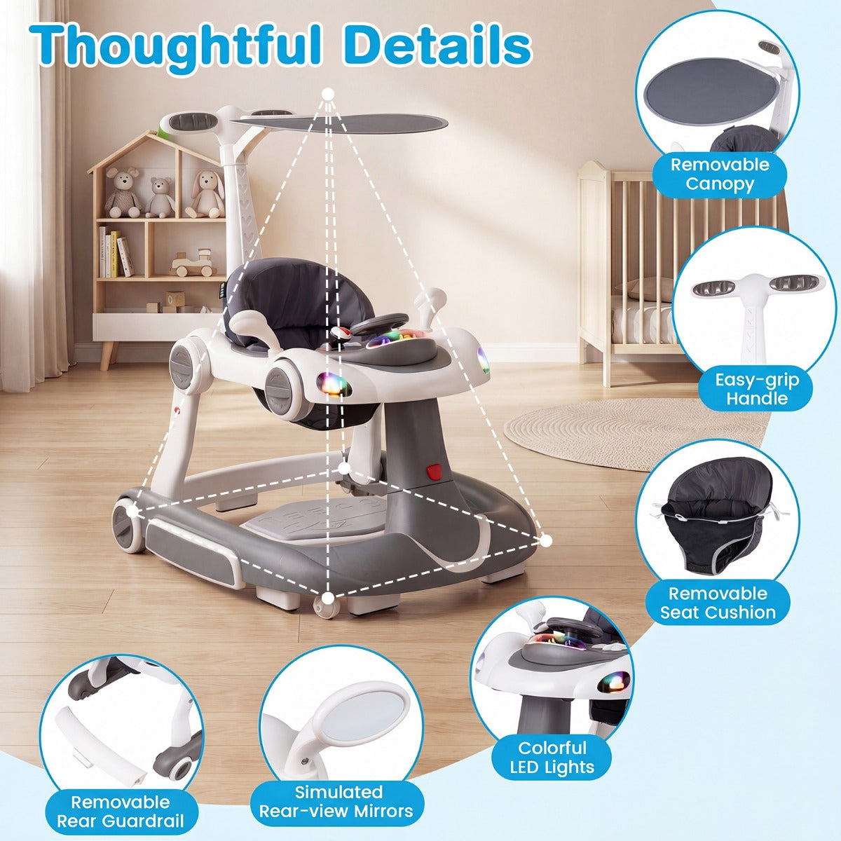 LIVSK 7-in-1 Babywalker - Verstelbare Hoogte - Veiligheidsfuncties - Interactief Speelplatform - Geschikt voor 6-18 maanden -