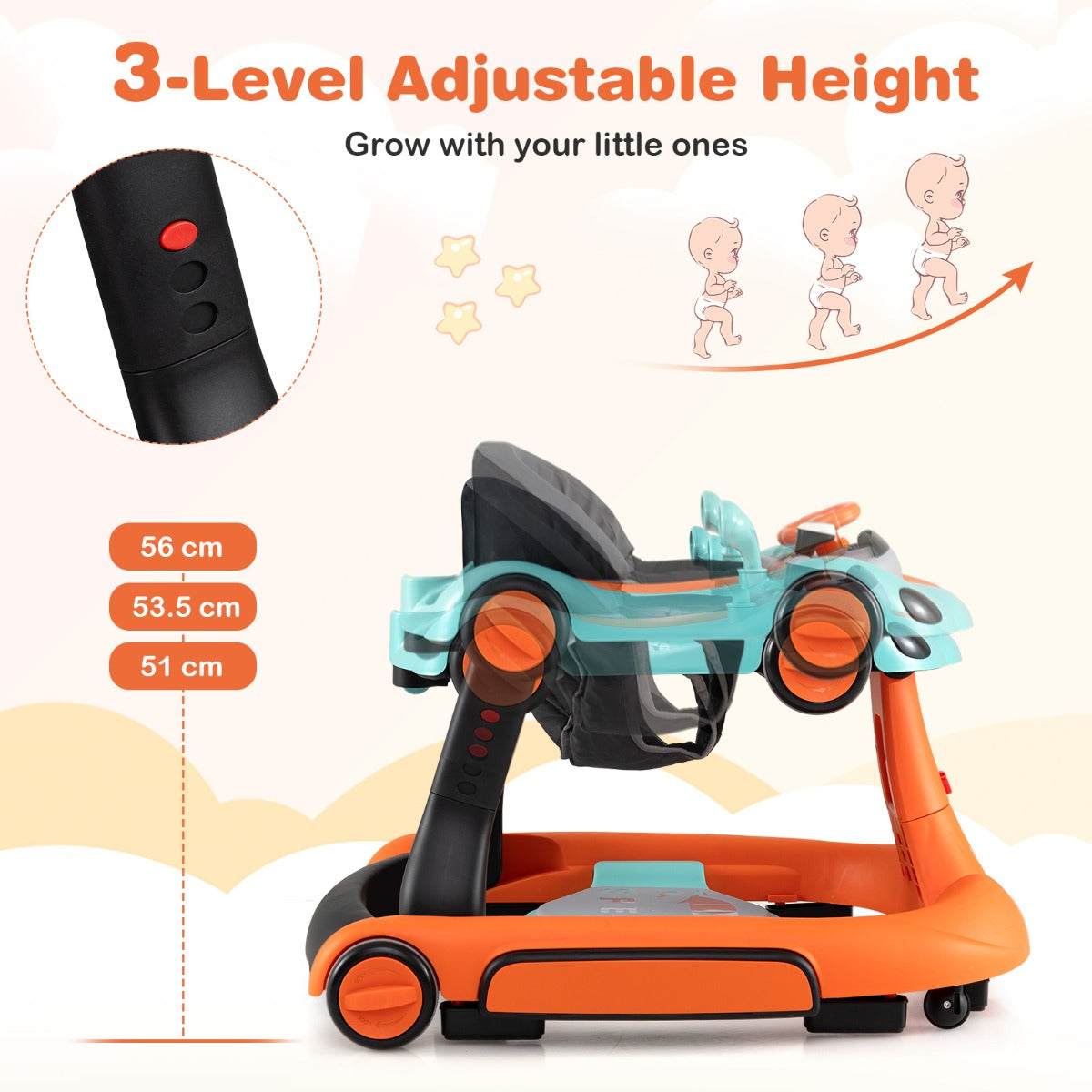 LIVSK 7-in-1 Babywalker - Verstelbare Hoogte - Veiligheidsfuncties - Interactief Speelplatform - Geschikt voor 6-18 maanden -