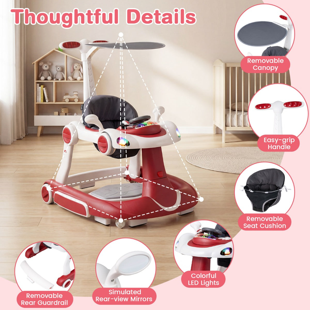 LIVSK 7-in-1 Babywalker - Verstelbare Hoogte - Veiligheidsfuncties - Interactief Speelplatform - Geschikt voor 6-18 maanden -
