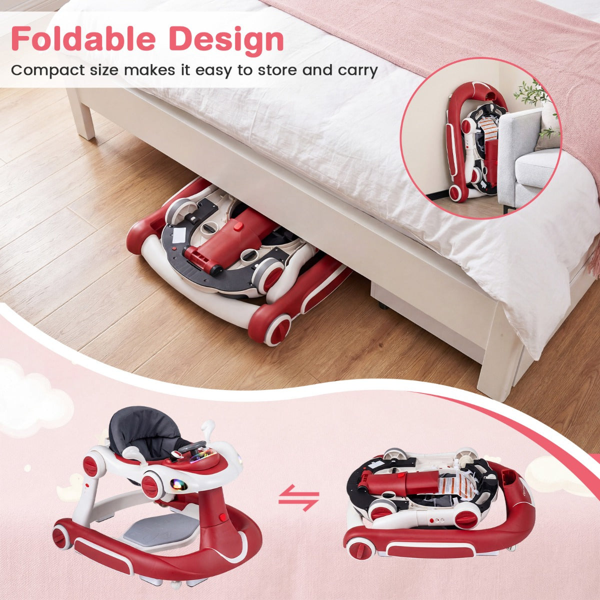 LIVSK 7-in-1 Babywalker - Verstelbare Hoogte - Veiligheidsfuncties - Interactief Speelplatform - Geschikt voor 6-18 maanden -