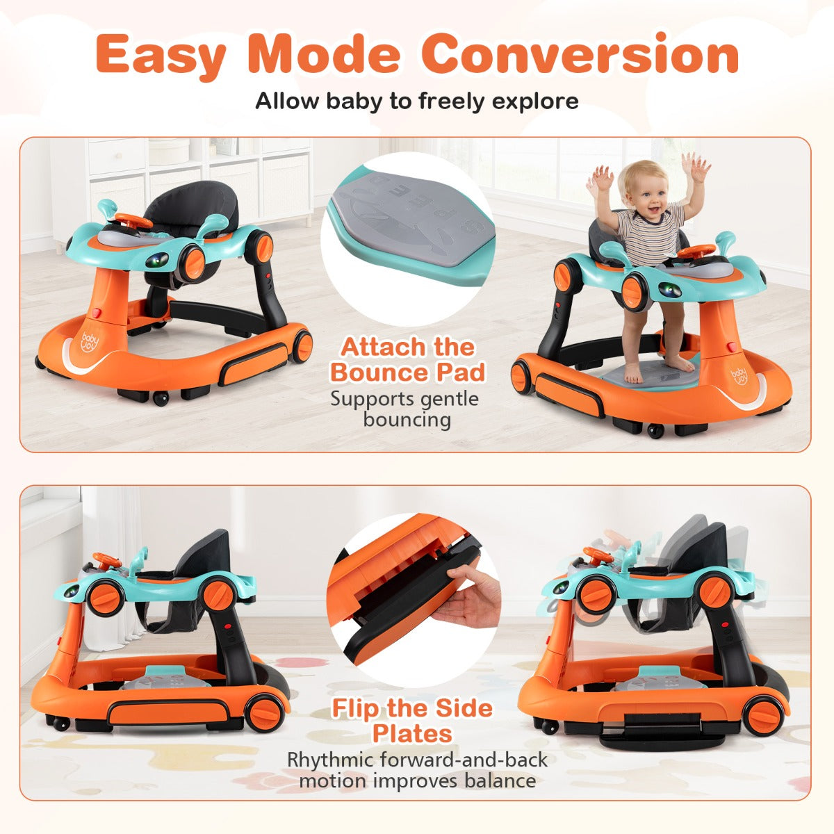 LIVSK 7-in-1 Babywalker - Verstelbare Hoogte - Veiligheidsfuncties - Interactief Speelplatform - Geschikt voor 6-18 maanden -