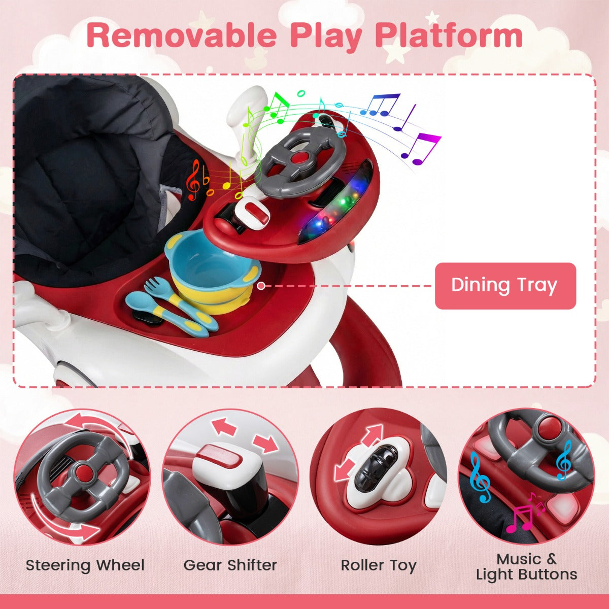 LIVSK 7-in-1 Babywalker - Verstelbare Hoogte - Veiligheidsfuncties - Interactief Speelplatform - Geschikt voor 6-18 maanden -