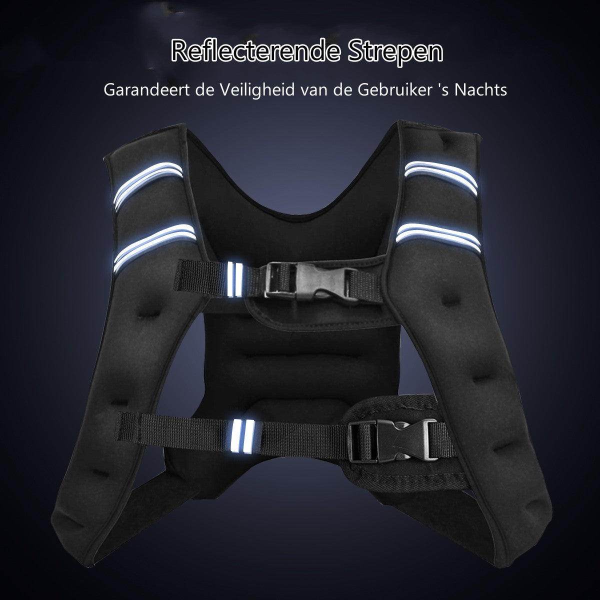 LIVSK 8 KG Gewichtsvest - Neopreen Materiaal - Verstelbare Gespen - Reflecterende Strips - Extra Opbergzak - Zwart