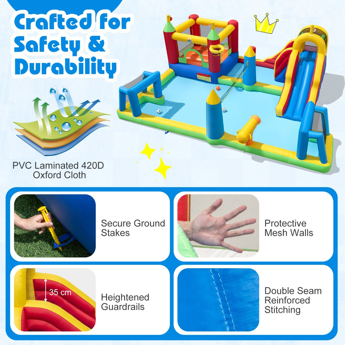 LIVSK 9-in-1 Megawaterpark - Veilig PVC Materiaal - Eenvoudig Op te Zet - Inclusief Accessoires - Geschikt voor 2 Kinderen -