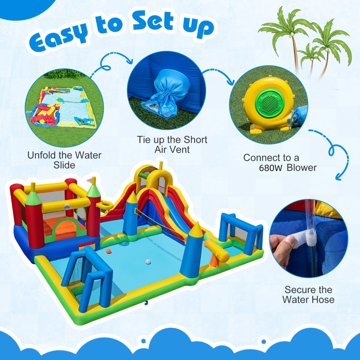 LIVSK 9-in-1 Megawaterpark - Veilig PVC Materiaal - Eenvoudig Op te Zet - Inclusief Accessoires - Geschikt voor 2 Kinderen -