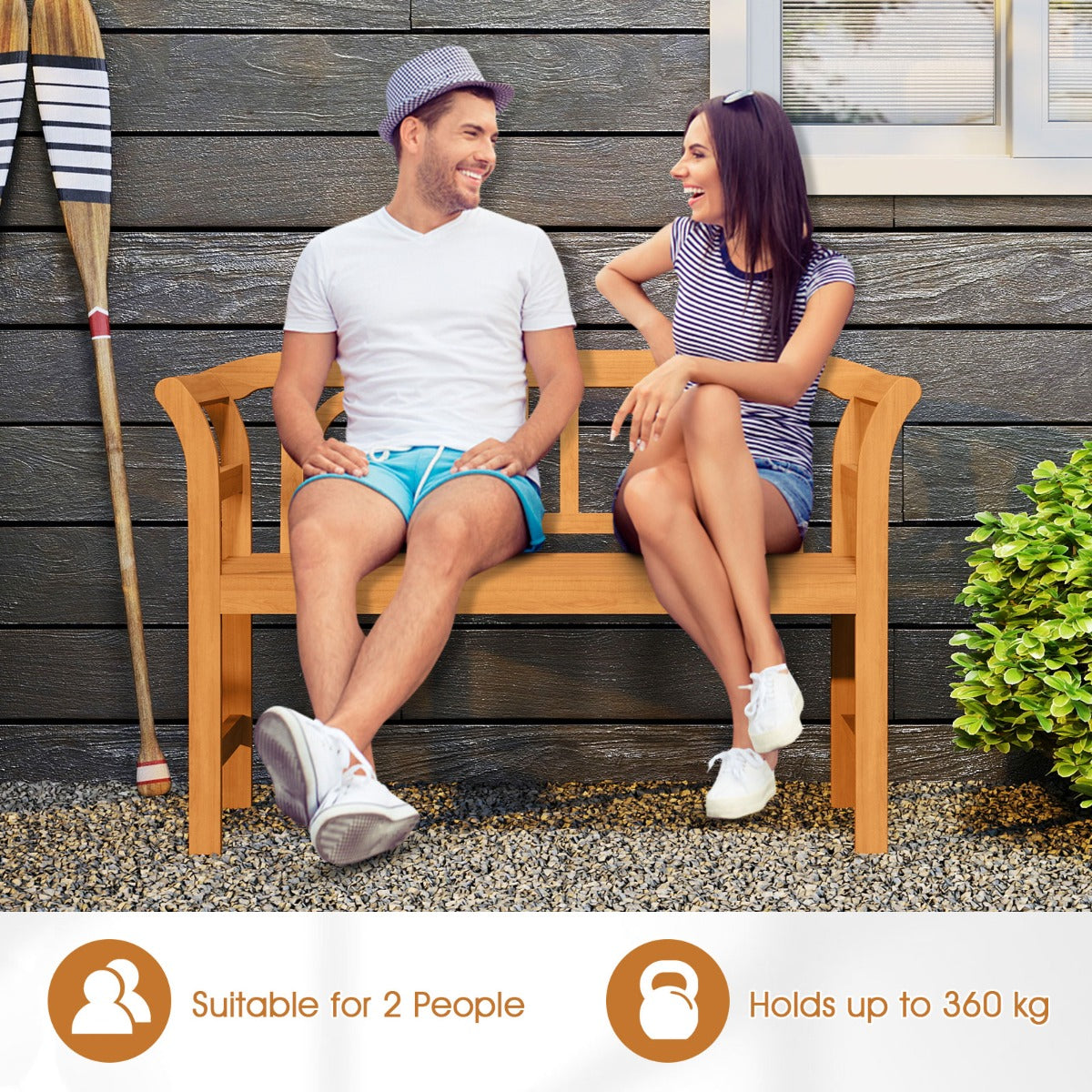 LIVSK Acaciahouten Tuinbank - Ruime Zitplaats voor 2 Personen - Ergonomische Rugleuning - Stabiele Constructie - Naturel