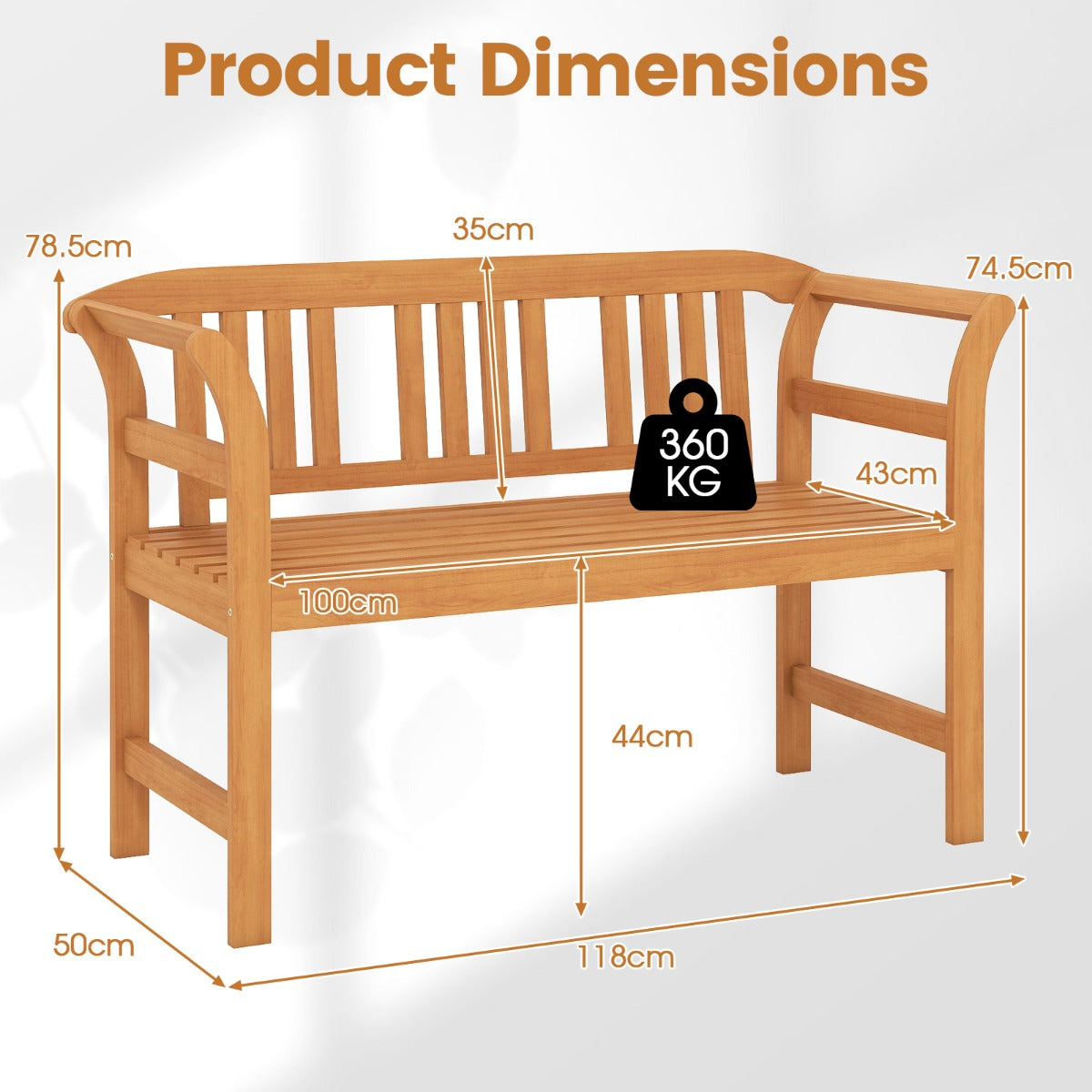 LIVSK Acaciahouten Tuinbank - Voor 2 Personen - Ergonomische Rugleuning - Stabiele Constructie - Naturel