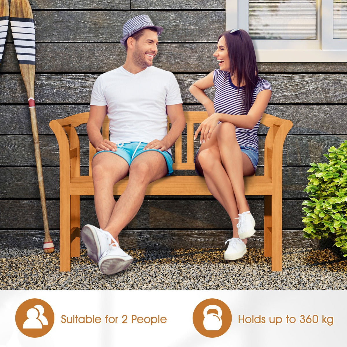LIVSK Acaciahouten Tuinbank - Voor 2 Personen - Ergonomische Rugleuning - Stabiele Constructie - Naturel