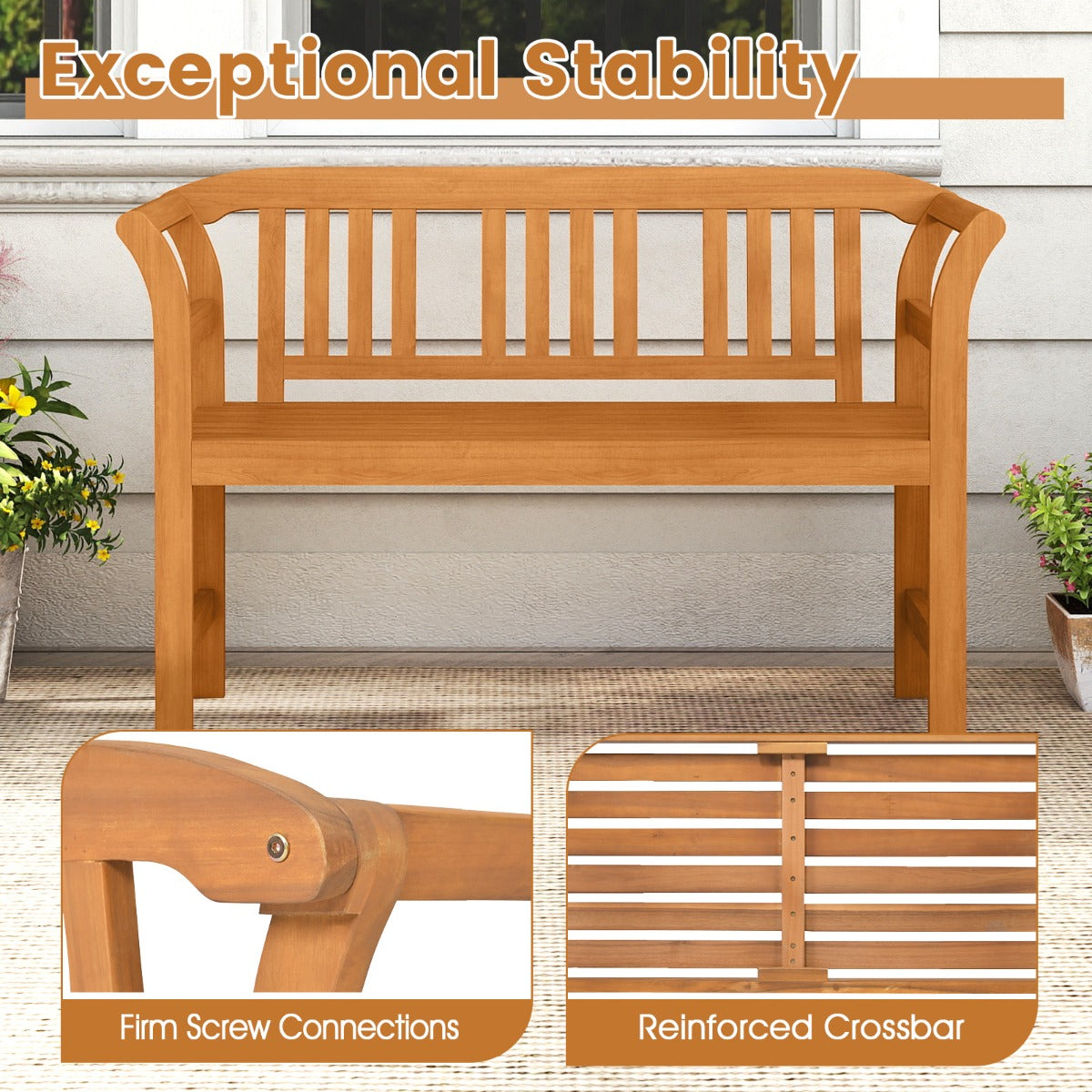 LIVSK Acaciahouten Tuinbank - Voor 2 Personen - Ergonomische Rugleuning - Stabiele Constructie - Naturel