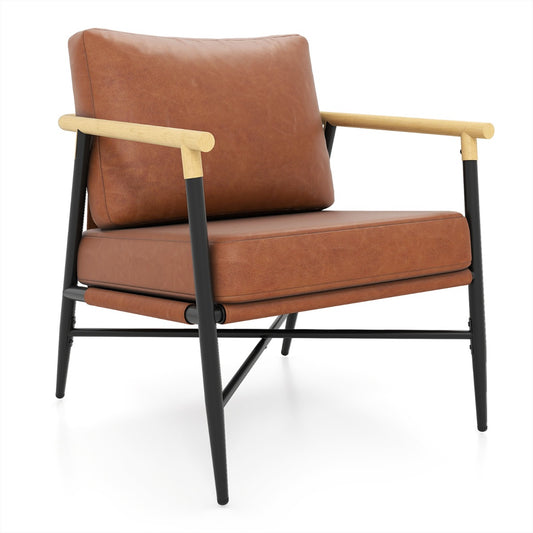 LIVSK Accentstoel - Kunstleren Bekleding - Afneembare Kussens - Ergonomisch Ontwerp - Robuust Metalen Frame - Bruin