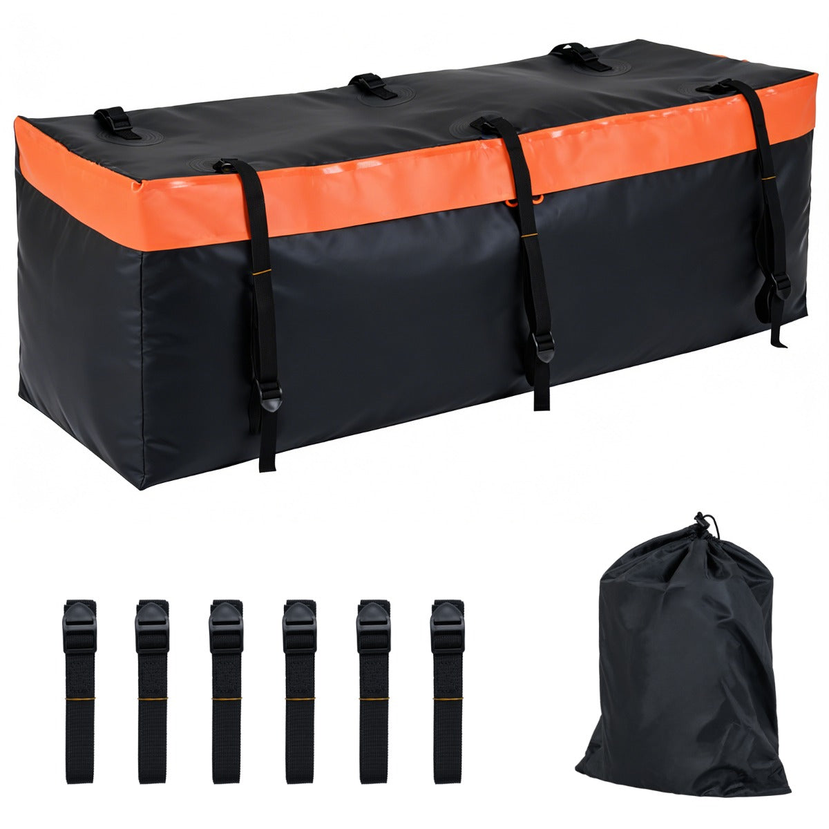 LIVSK Achterkoffer voor Auto - Waterdicht PVC - Ruime Capaciteit 255L/455L/566L - Versterkte Riemen - Oranje+Zwart