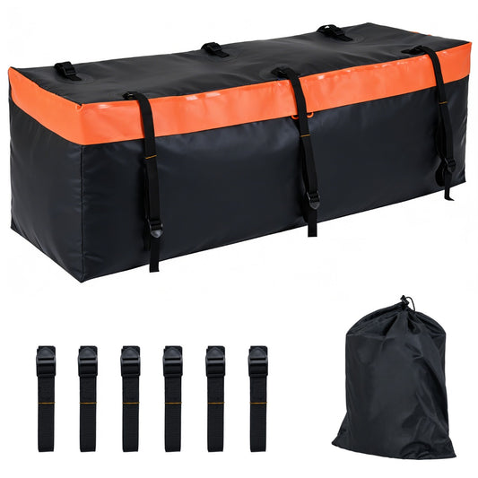 LIVSK Achterkoffer voor Auto - Waterdicht PVC - Ruime Capaciteit 255L/455L/566L - Versterkte Riemen - Oranje+Zwart