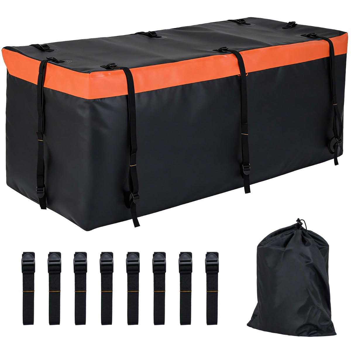 LIVSK Achterkoffer voor Auto - Waterdicht PVC - Ruime Capaciteit 255L/455L/566L - Versterkte Riemen - Oranje+Zwart