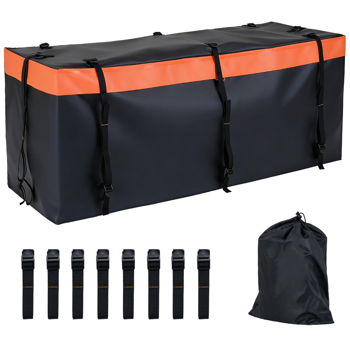 LIVSK Achterkoffer - Waterdicht PVC - Ruime Capaciteit 255L/455L/566L - Versterkte Bevestigingsriemen - Oranje+Zwart