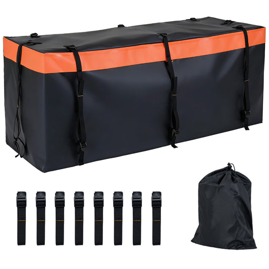 LIVSK Achterkoffer - Waterdicht PVC - Ruime Capaciteit 255L/455L/566L - Versterkte Bevestigingsriemen - Oranje+Zwart