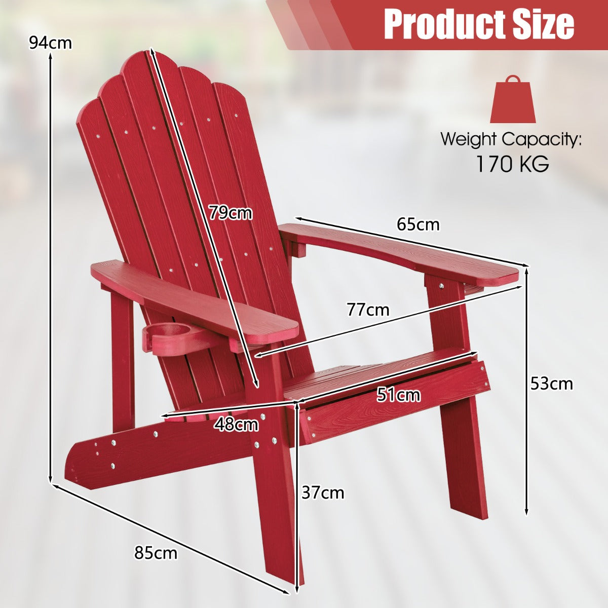 LIVSK Adirondack Stoel - Ergonomisch Ontwerp - Bekerhouder - Weerbestendig HIPS - Tot 170 kg - Wit/Zwart/Blauw/Grijs/Rood