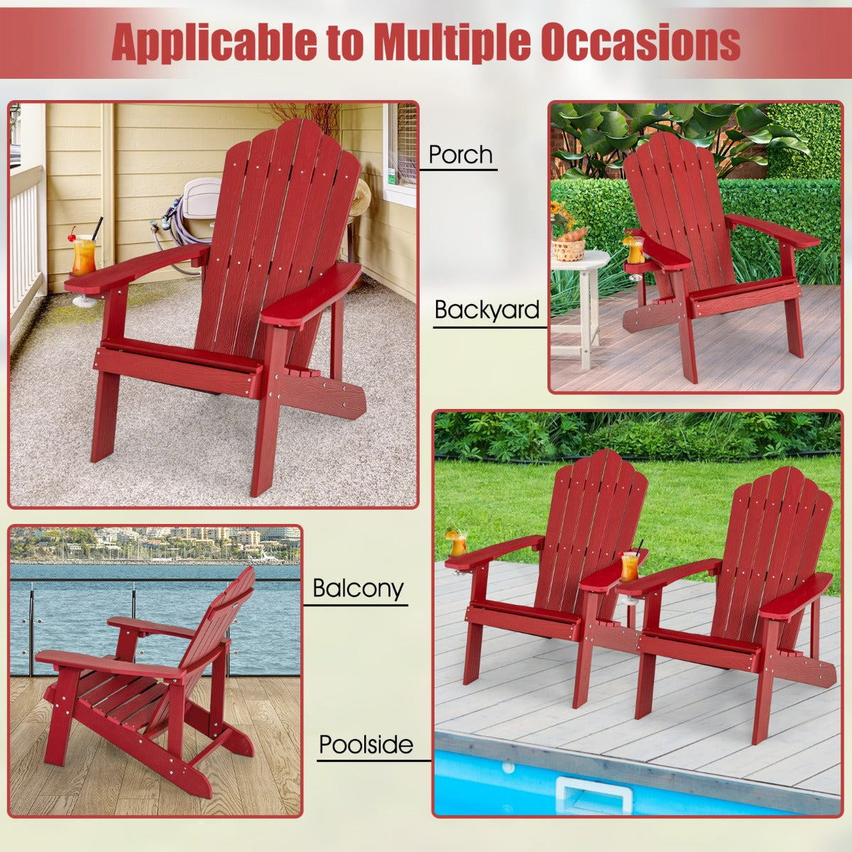 LIVSK Adirondack Stoel - Ergonomisch Ontwerp - Bekerhouder - Weerbestendig HIPS - Tot 170 kg - Wit/Zwart/Blauw/Grijs/Rood