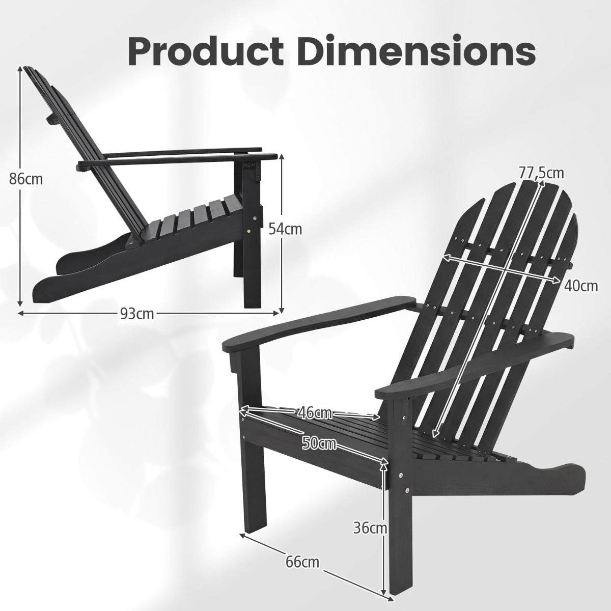 LIVSK Adirondack Stoel - Massief Acaciahout - Ergonomisch Ontwerp - Draagvermogen tot 180 kg - Voor Buiten - Naturel/Zwart