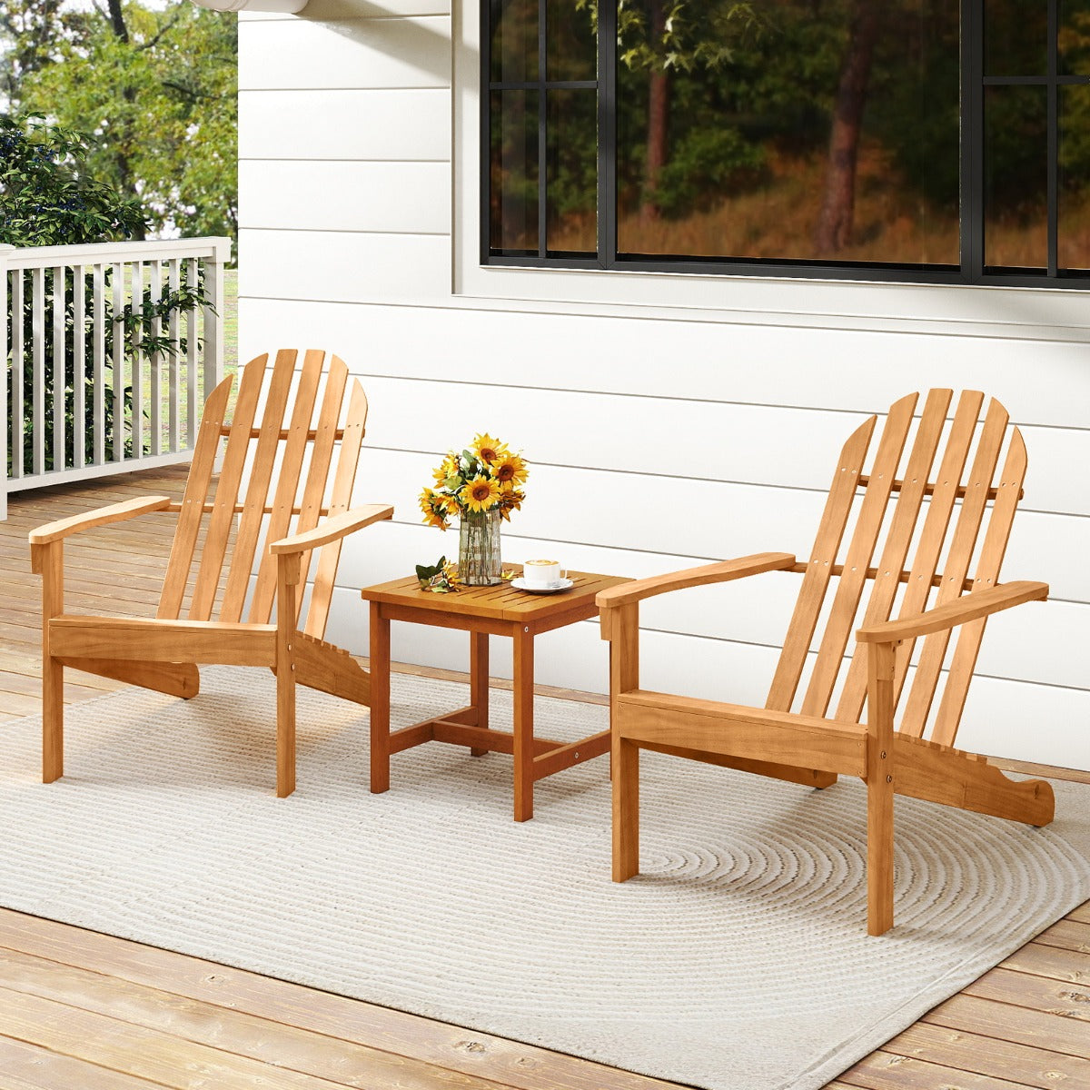 LIVSK Adirondack Stoel - Massief Acaciahout - Ergonomische Rugleuning - Robuuste Constructie - Ideaal voor Buiten - Naturel