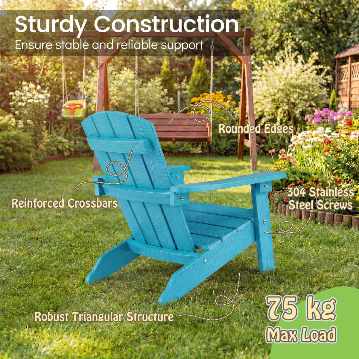 LIVSK Adirondack-stoel voor Kinderen - Weerbestendig HIPS-kunststof - Ergonomische Rugleuning - Voor Binnen en Buiten -