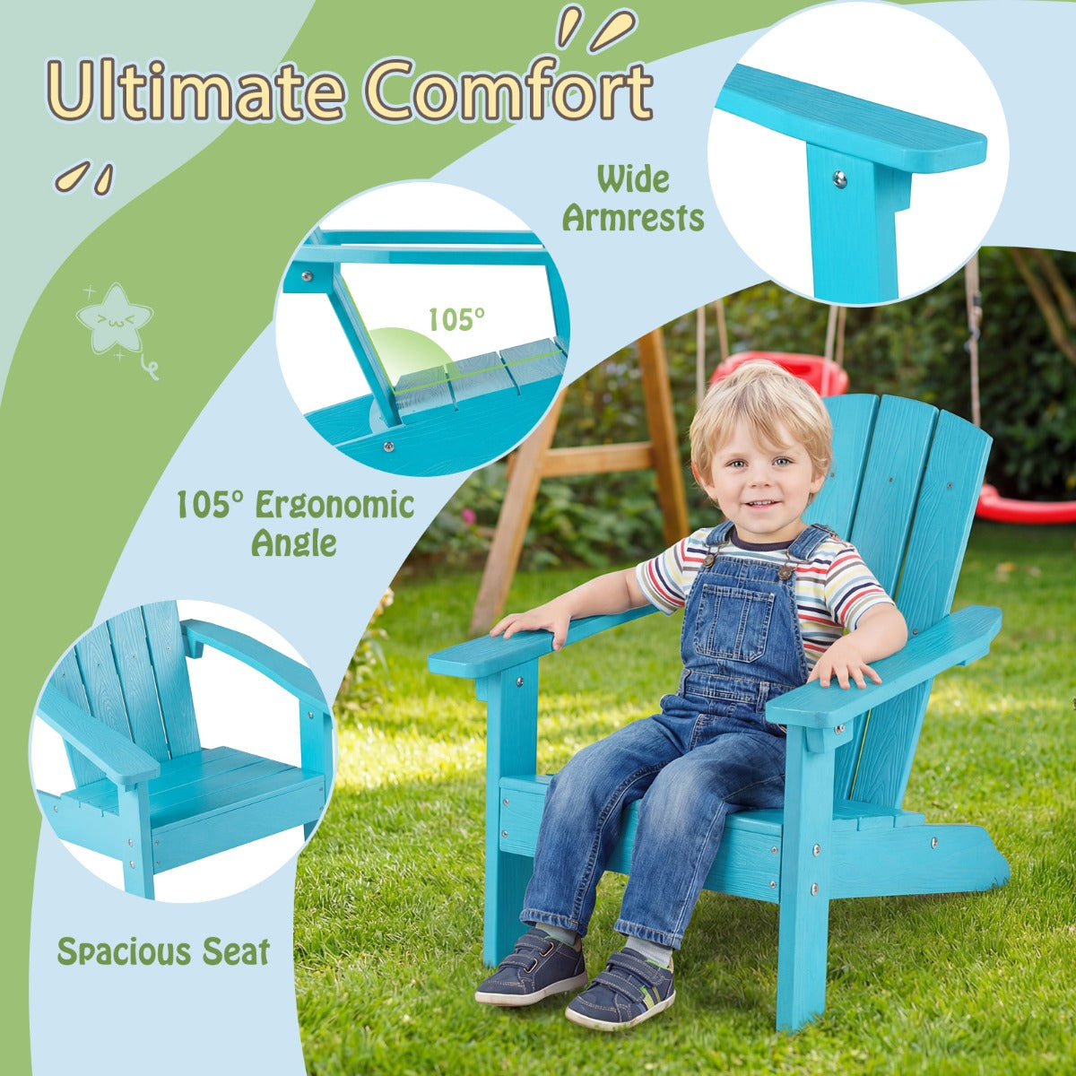 LIVSK Adirondack-stoel voor Kinderen - Weerbestendig HIPS-kunststof - Ergonomische Rugleuning - Voor Binnen en Buiten -