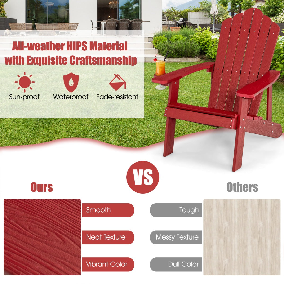 LIVSK Adirondack Stoel - Weerbestendig HIPS - Ergonomische Zitting - Bekerhouder - Draagvermogen 170 kg -
