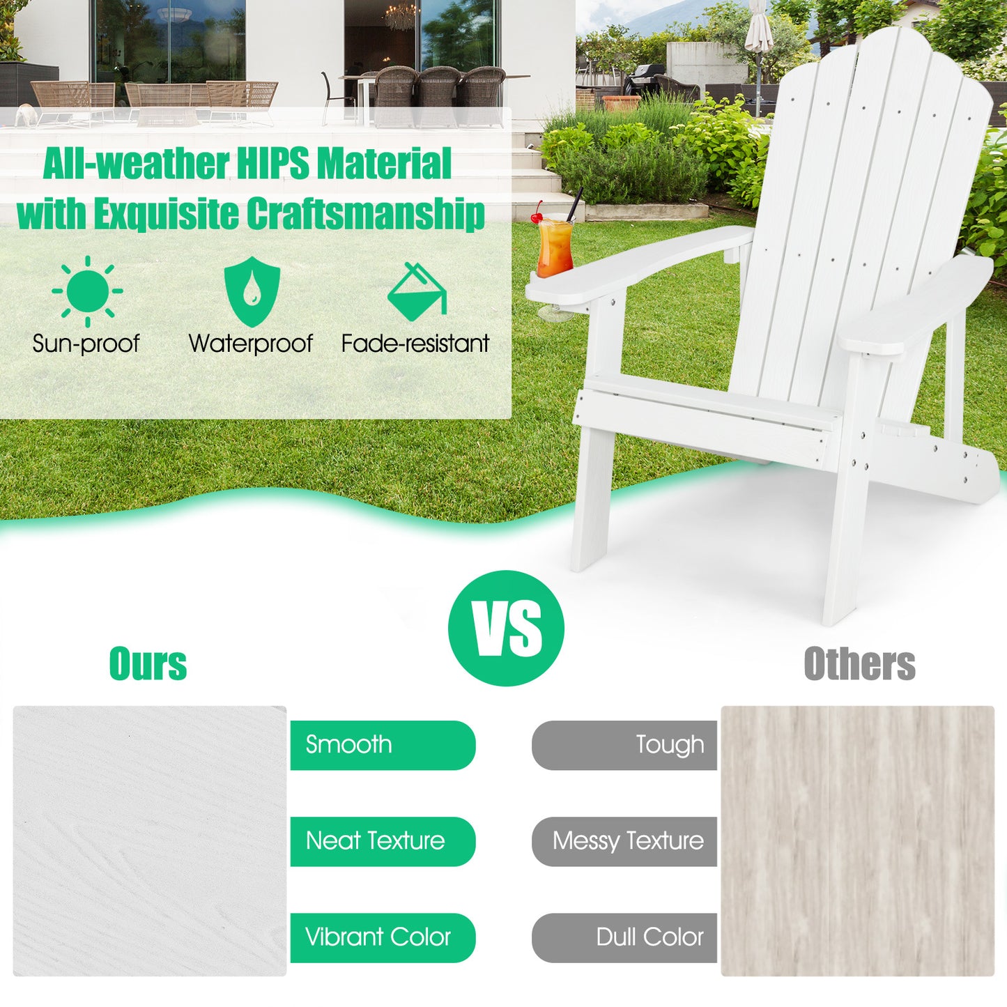 LIVSK Adirondack Stoelen - Ergonomisch Design - Weerbestendig HIPS - Bekerhouder - Draagvermogen 170 kg - Zwart