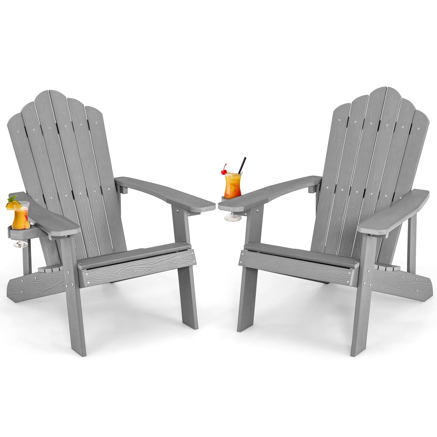 LIVSK Adirondack-stoelen - Weerbestendig HIPS - Ergonomisch Ontwerp - Draaibare Bekerhouder - Draagvermogen 170 kg - Lichtgrijs