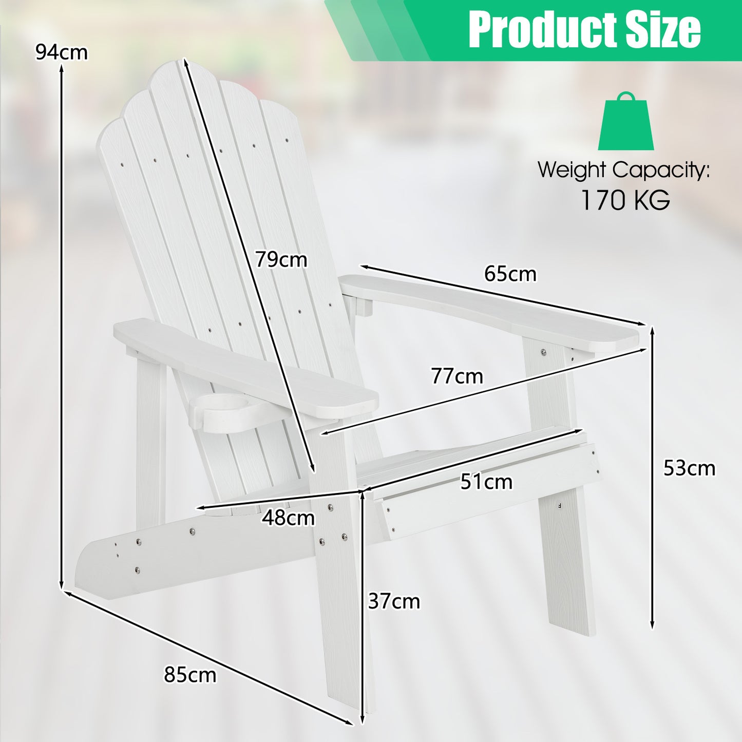 LIVSK Adirondack-stoelen - Weerbestendig HIPS - Ergonomische Zitting - Draaibare Bekerhouder - Draagvermogen 170 kg - Zwart
