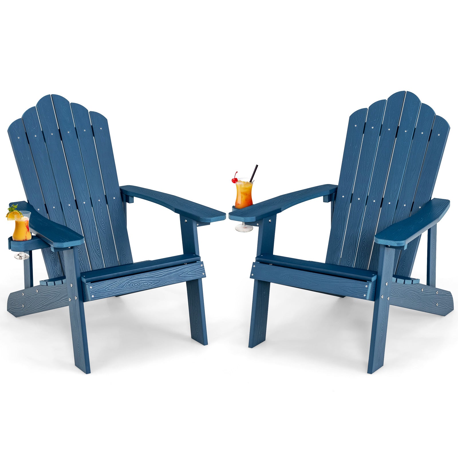 LIVSK Adirondack-stoelen - Weerbestendig HIPS-materiaal - Ergonomische Zitting - Bekerhouder - Draagvermogen 170 kg - Zwart