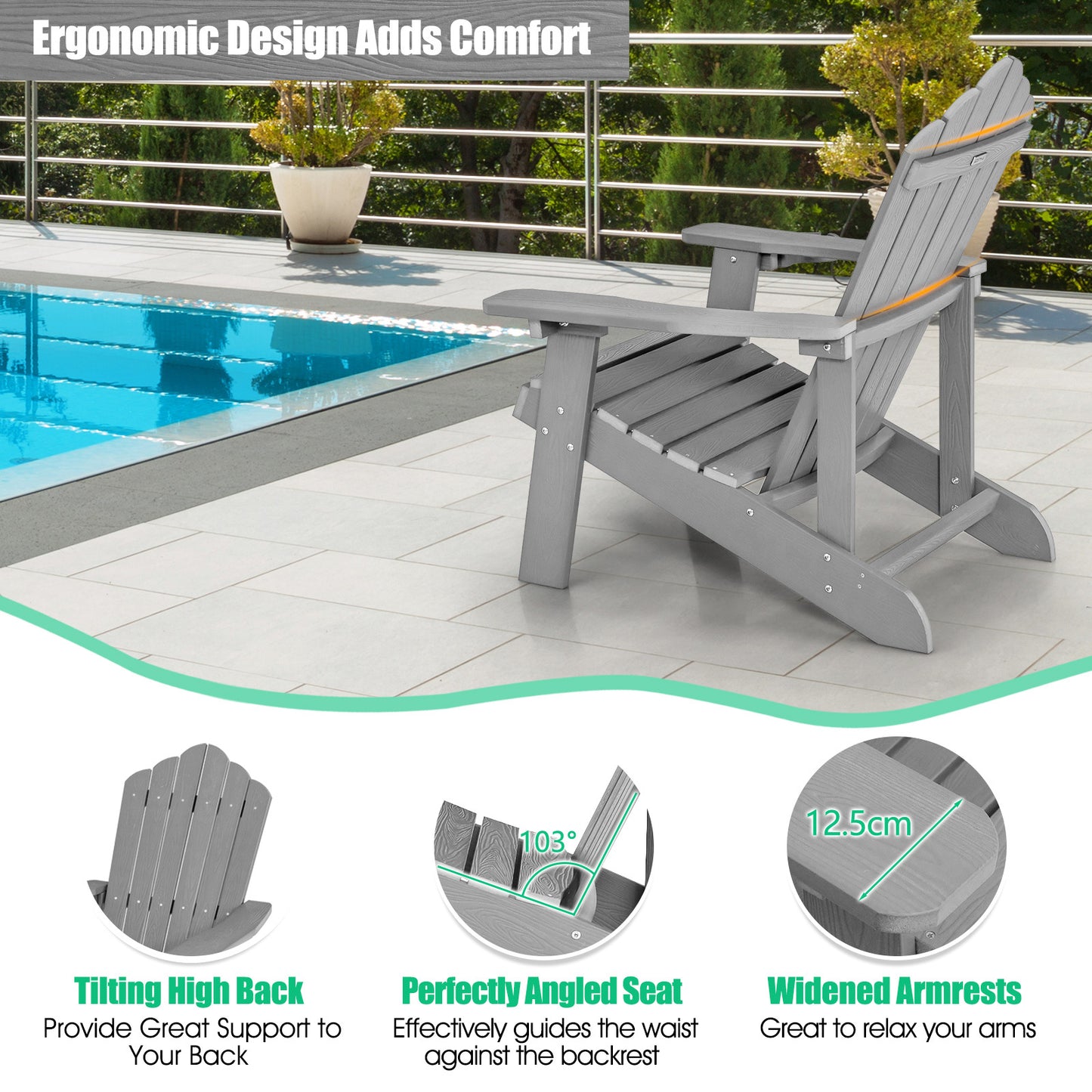 LIVSK Adirondack-stoelen - Weerbestendig HIPS-materiaal - Ergonomische Zitting - Bekerhouder - Draagvermogen 170 kg - Zwart