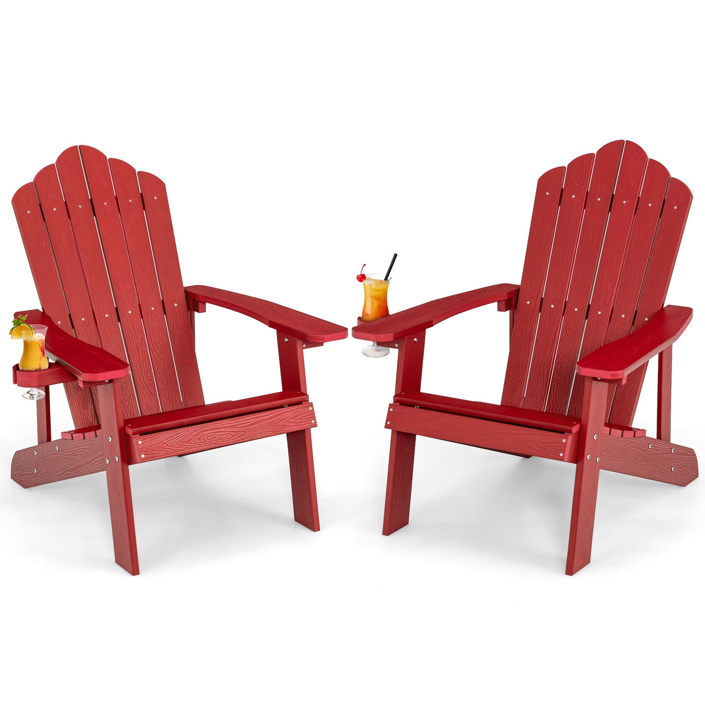 LIVSK Adirondack-stoelen - Weerbestendig HIPS-materiaal - Ergonomische Zitting - Draaibare Bekerhouder - Zwart