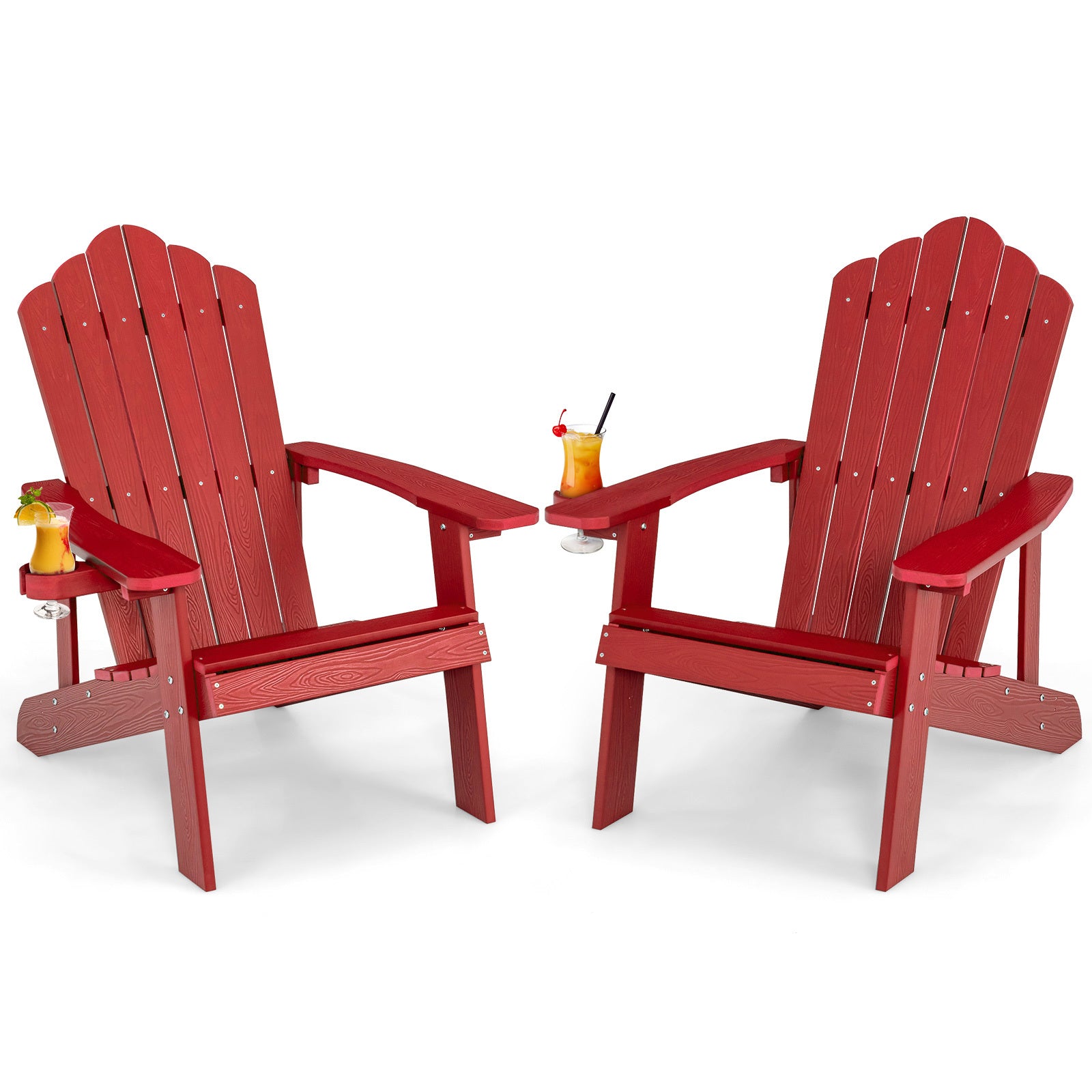 LIVSK Adirondack-stoelen - Weerbestendig HIPS-materiaal - Ergonomische Zitting - Draaibare Bekerhouder - Zwart