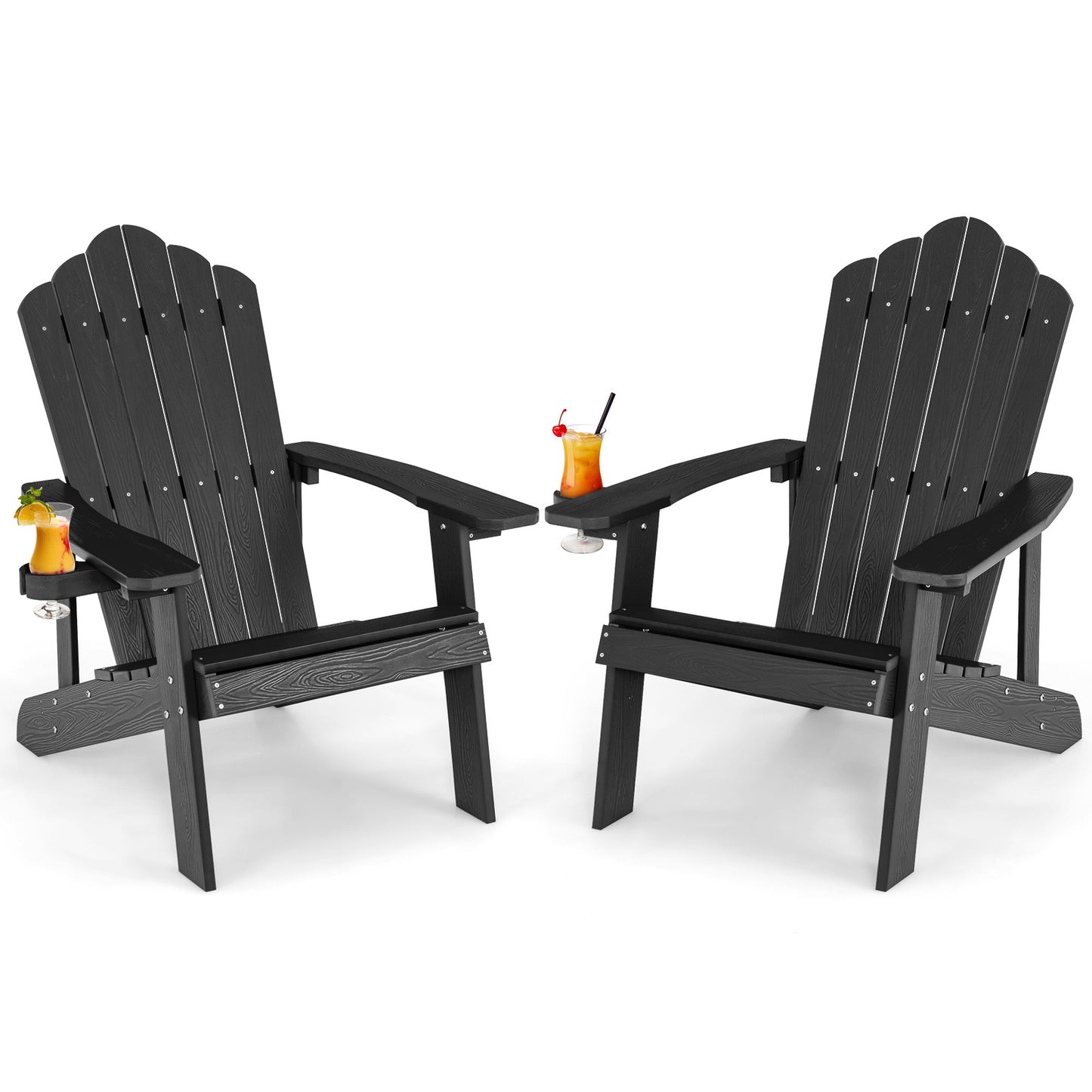 LIVSK Adirondack-stoelen - Weerbestendig HIPS-materiaal - Ergonomische Zitting - Draaibare Bekerhouder - Zwart