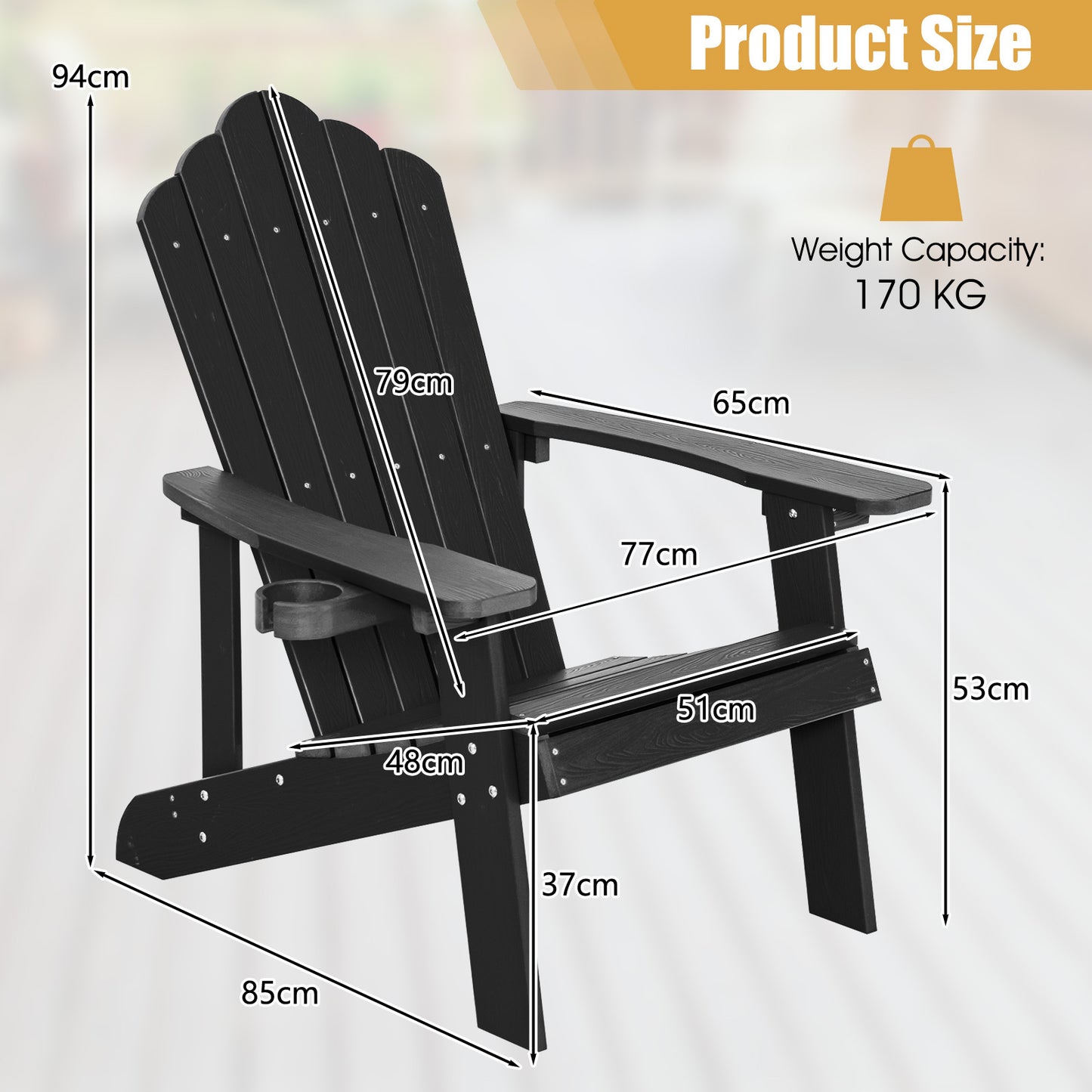 LIVSK Adirondack-stoelen - Weerbestendig HIPS-materiaal - Ergonomische Zitting - Draaibare Bekerhouder - Zwart
