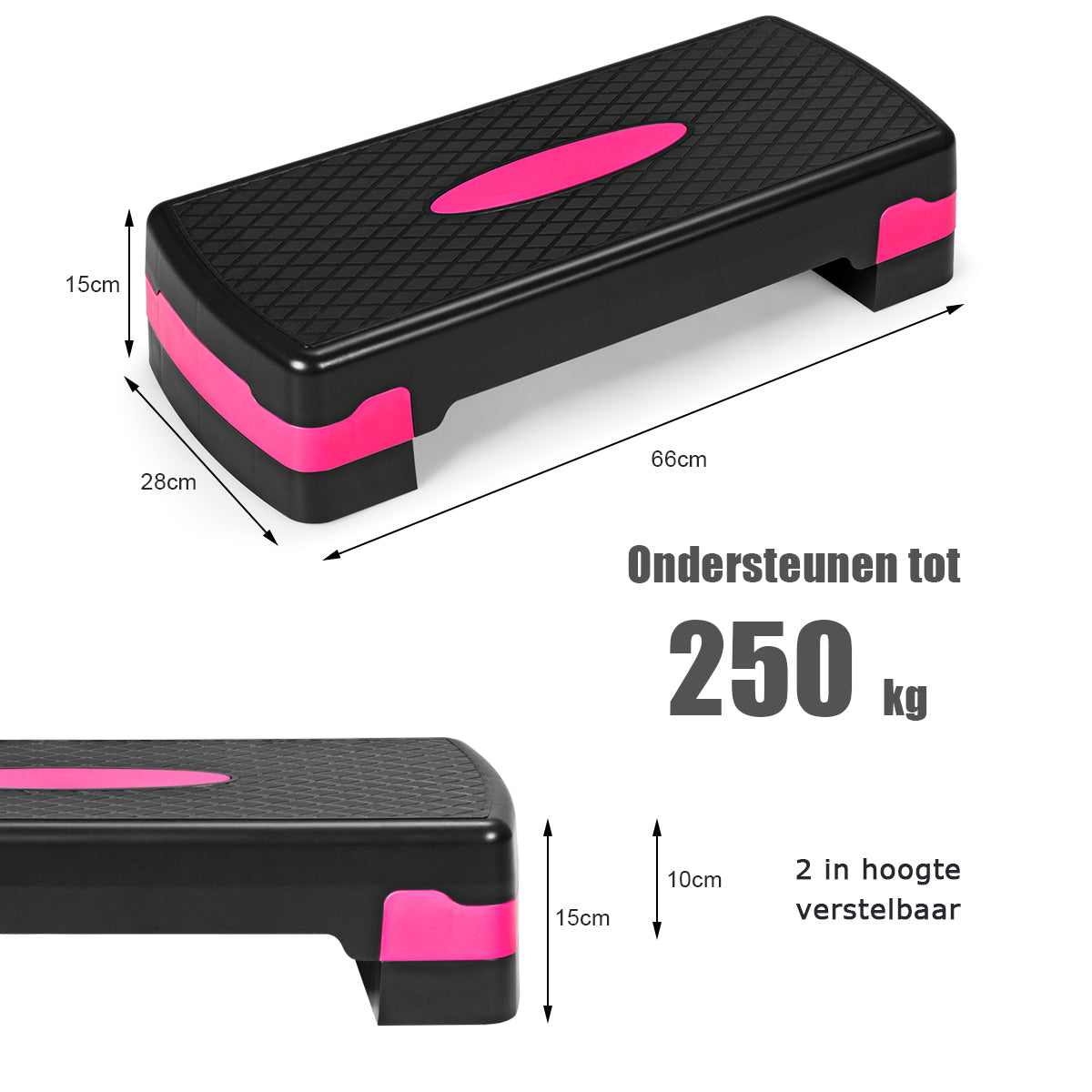 LIVSK Aerobe Stepper - Antislip Ontwerp - Verstelbare Hoogtes - Stevig PP Materiaal - Capaciteit 250 kg - Zwart + Roze