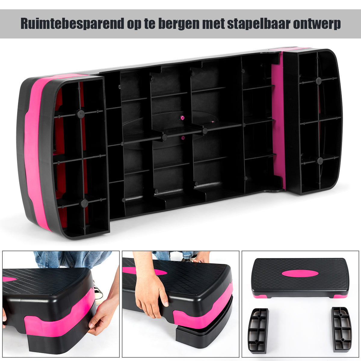LIVSK Aerobe Stepper - Antislip Ontwerp - Verstelbare Hoogtes - Stevig PP Materiaal - Capaciteit 250 kg - Zwart + Roze