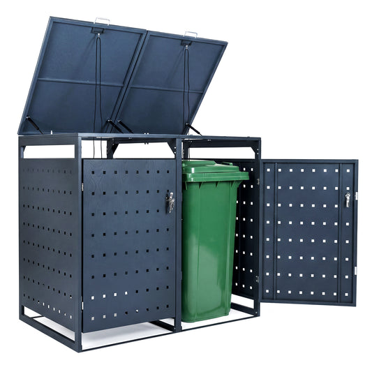 LIVSK Afvalcontainerbox - Robuust Metaal - Vergrendelbare Deuren - Gasdrukveren - 132 x 80 x 117 cm - Grijs