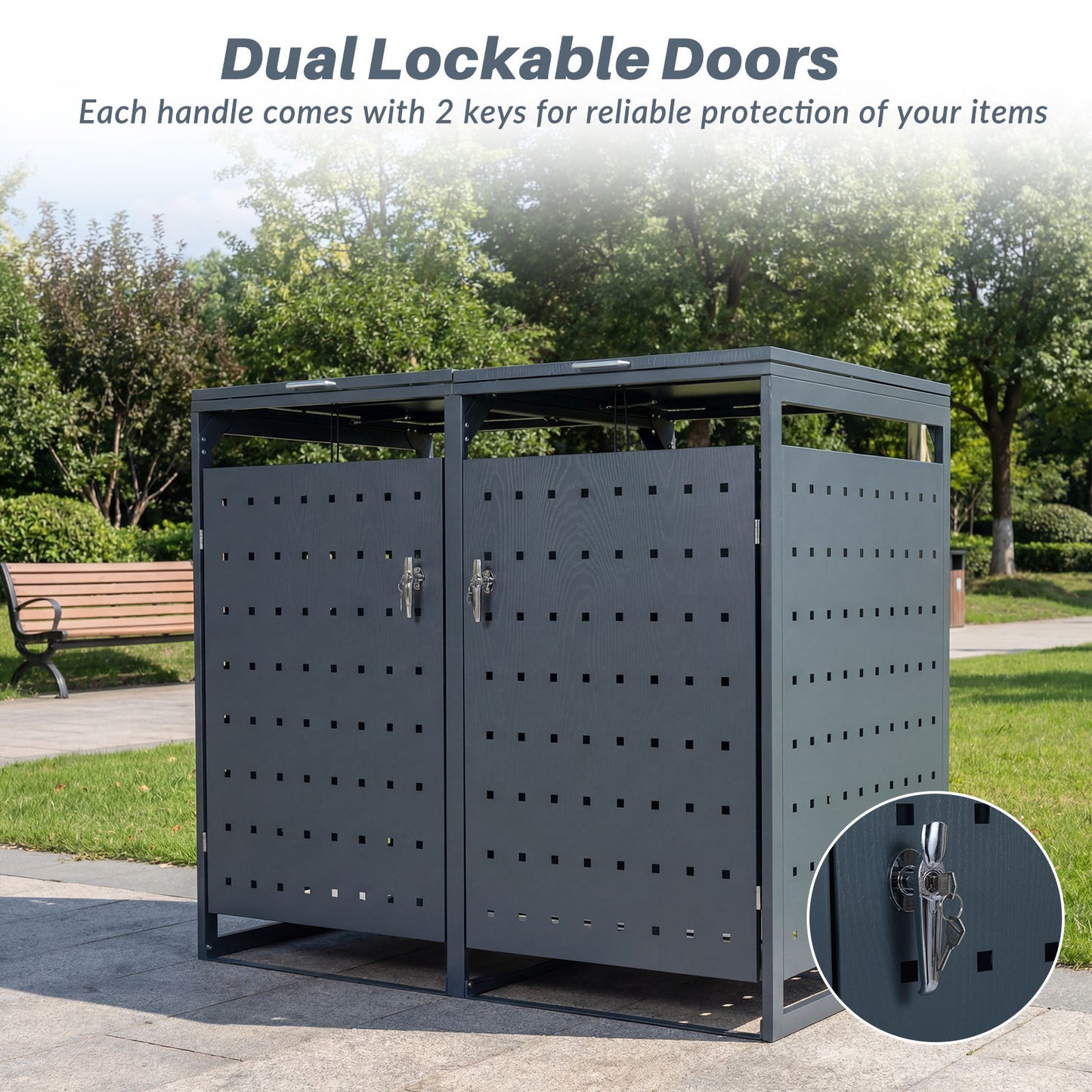 LIVSK Afvalcontainerbox - Robuust Metaal - Vergrendelbare Deuren - Gasdrukveren - 132 x 80 x 117 cm - Grijs