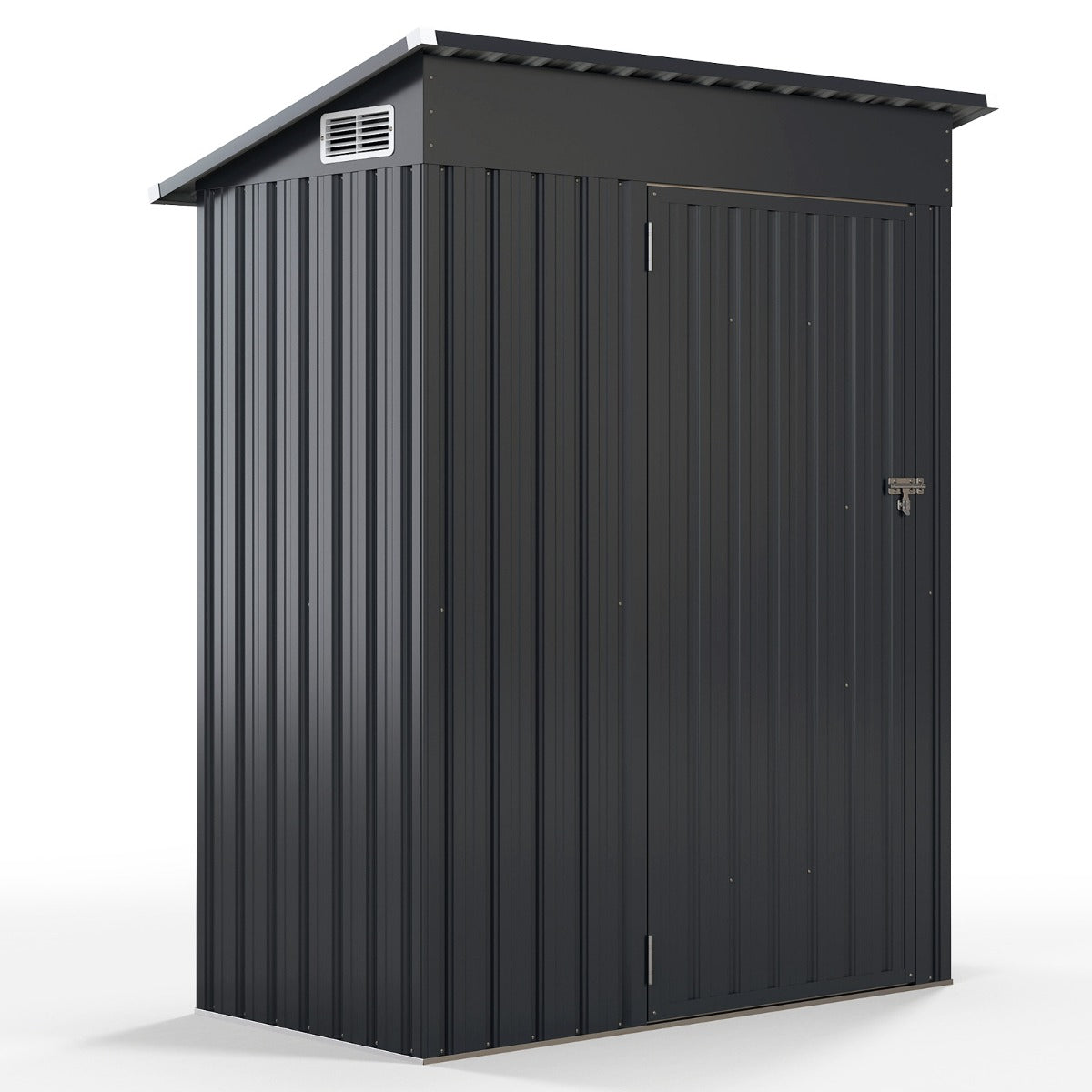 LIVSK all-weather opslagschuur 150 x 90,5 x 185 cm - Verzinkt staal - Ventilatieroosters - Praktische deur - Donkergrijs
