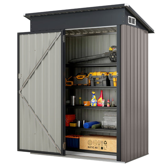 LIVSK all-weather opslagschuur - Duurzaam verzinkt ijzer - Schuin dak met ventilatie - 1,5 m³ - 150 x 90,5 x 185 cm - Lichtgrijs