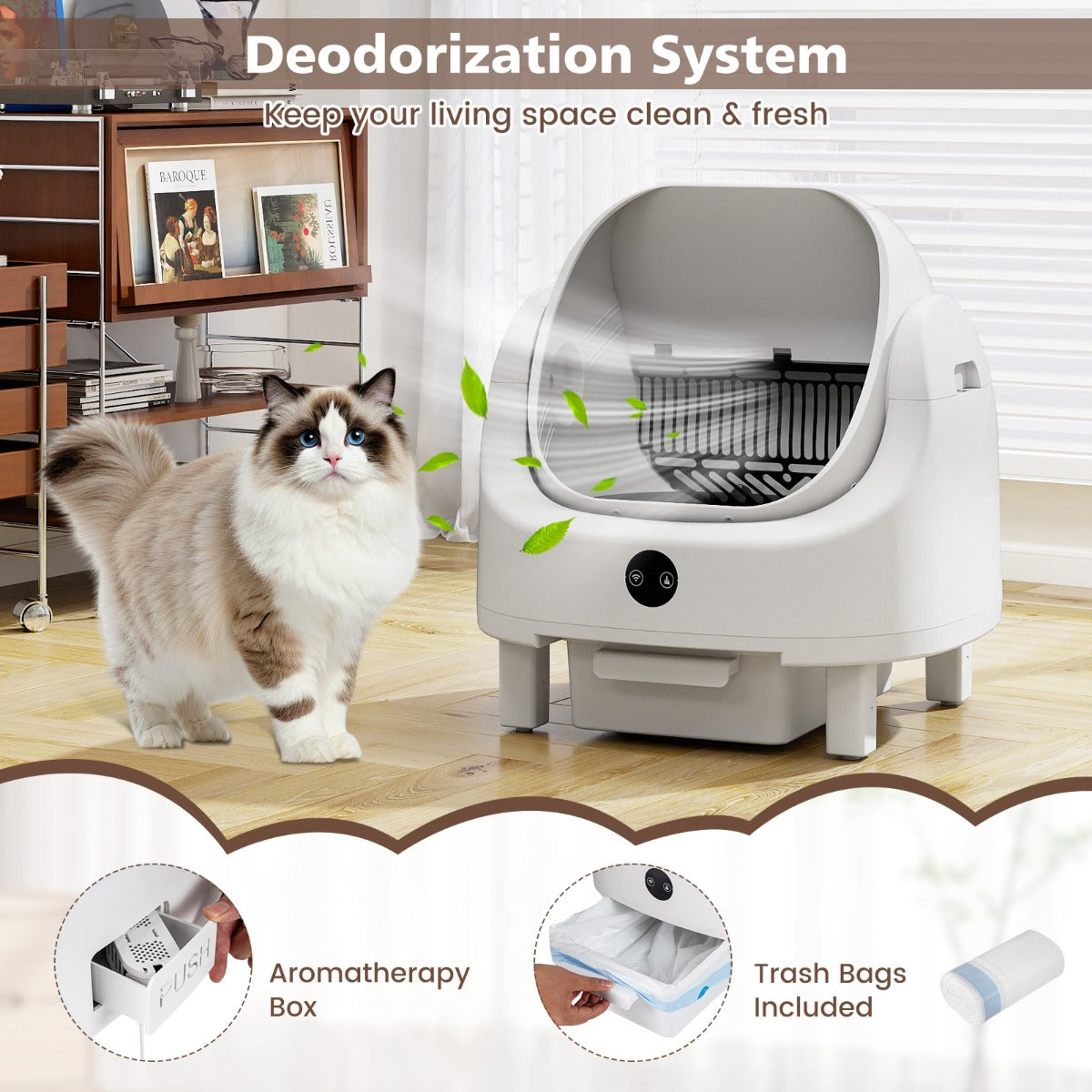 LIVSK Automatische Kattenbak - Eenvoudig Schoonmaken - Veiligheidssensoren - App-Bediening - Capaciteit 8L - Wit