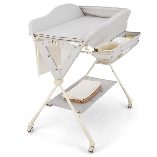 LIVSK Babyverschoontafel - Hoogte Verstelbaar in 3 Standen - Grote Opbergruimte - Opvouwbaar Ontwerp - Grijs